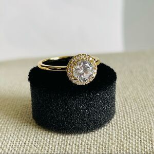 Gold Cubic Zirconia Halo RING 6.5